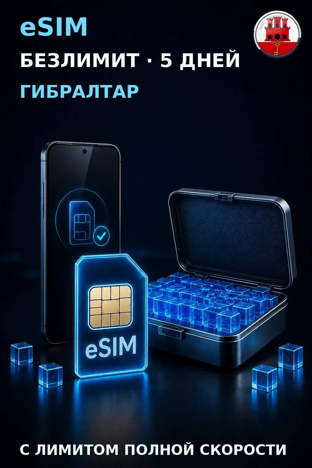 eSIM Гибралтар — БЕЗЛИМИТ, 5 дней — интернет