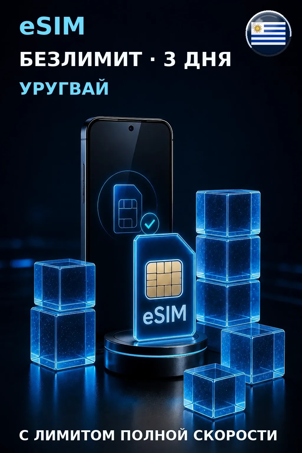 eSIM Уругвай — БЕЗЛИМИТ, 3 дня — интернет