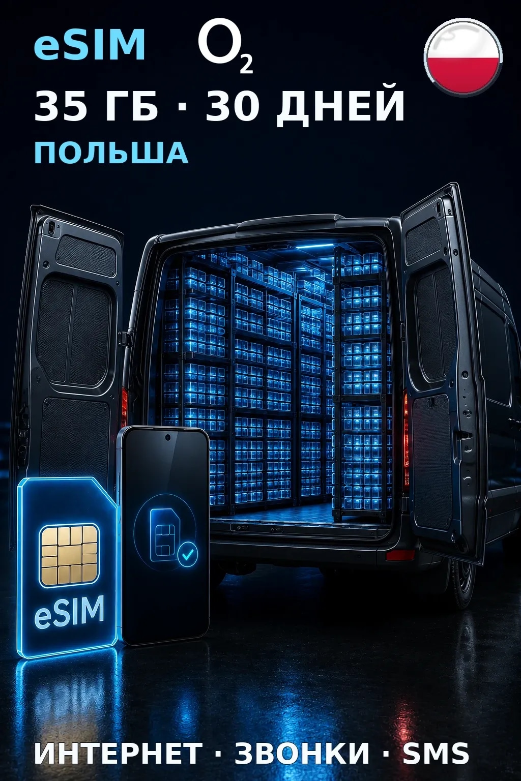 eSIM Польша — 35 ГБ, 30 дней — интернет, звонки и SMS