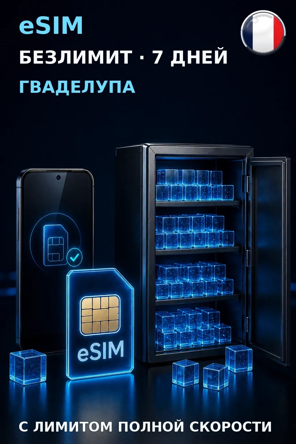 eSIM Гваделупа — БЕЗЛИМИТ, 7 дней — интернет