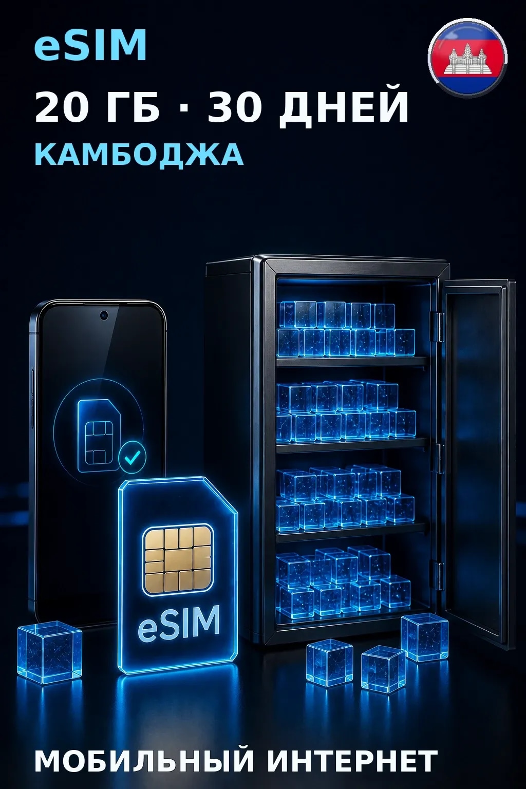 eSIM Камбоджа — 20 ГБ, 30 дней — интернет