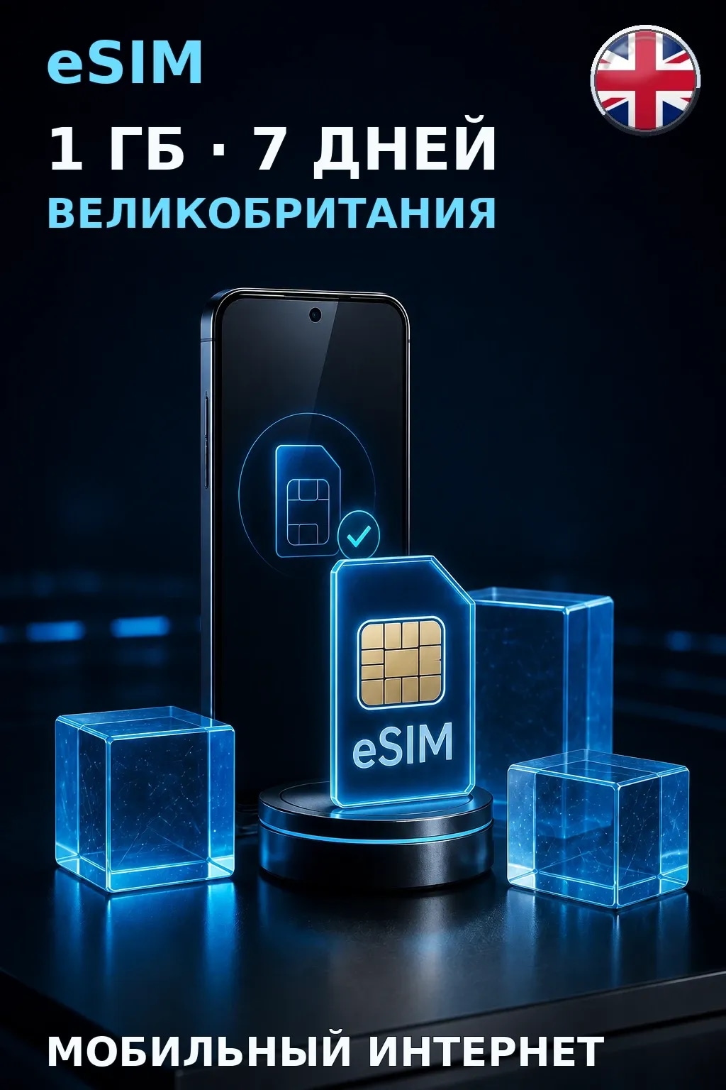 eSIM Великобритания — 1 ГБ, 7 дней — интернет